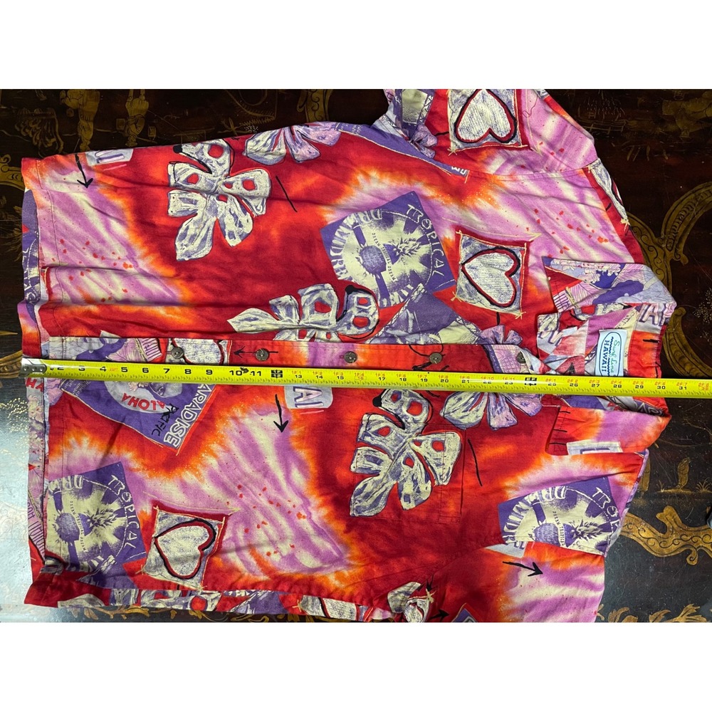 Vtg Surf Line Hawaii Mens Red Purple Tie Dye Tropical Hawaiian Shirt Cotton L - Picture 6 of 11